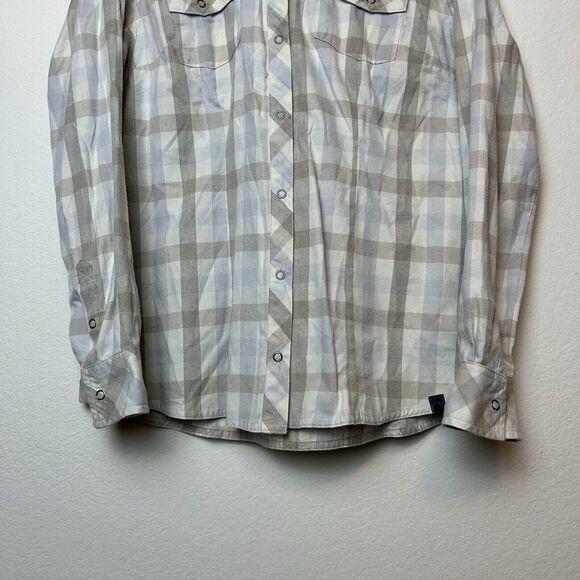 LL Bean Shirt Womens Medium Tan White Flannel Snap Front Casual Outdoor Normcore - Picture 3 of 13